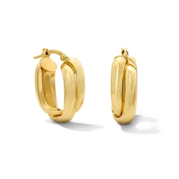 Crossover Tube Hoop Earrings in Hollow 10K Gold