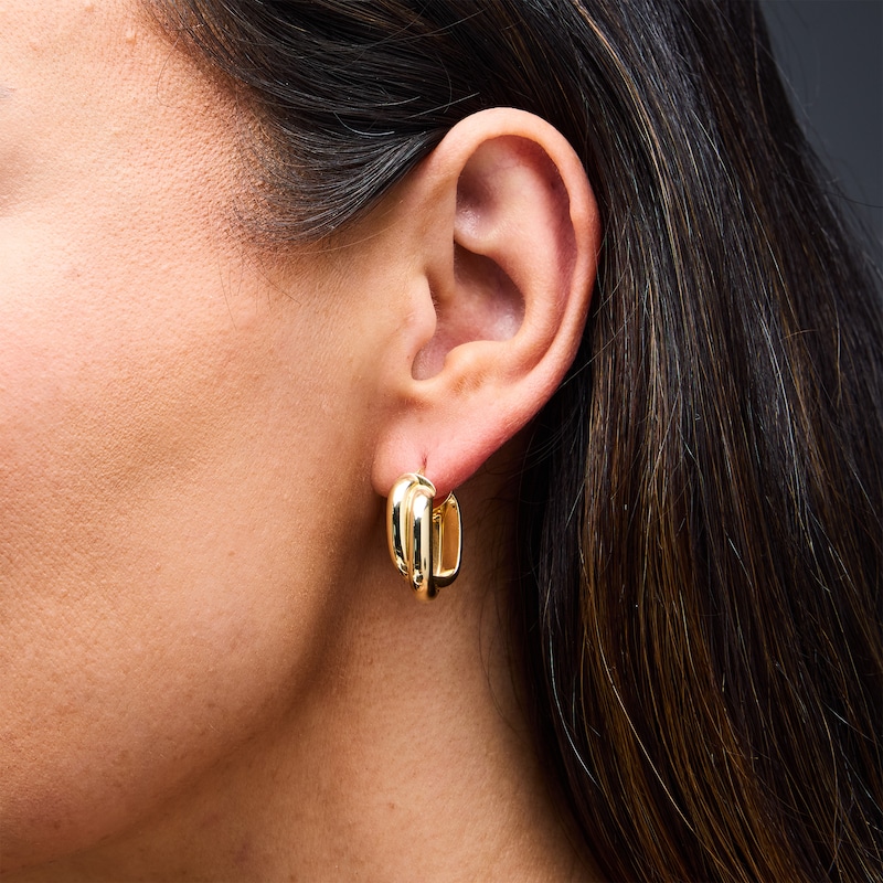 Crossover Tube Hoop Earrings in Hollow 10K Gold