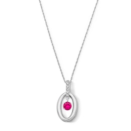 Lab-Created Ruby and White Lab-Created Sapphire Oval-Frame Dangle Pendant in Sterling Silver