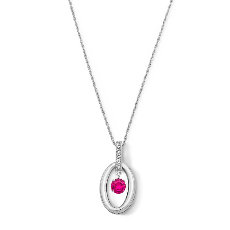 Main Image 1 of Lab-Created Ruby and White Lab-Created Sapphire Oval-Frame Dangle Pendant in Sterling Silver