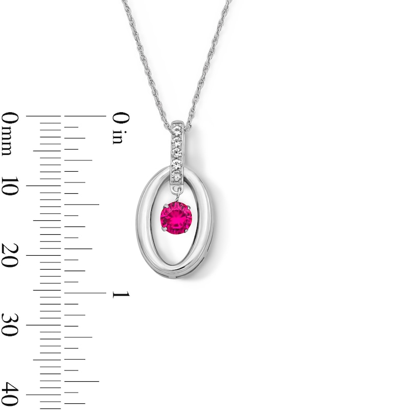 Main Image 2 of Lab-Created Ruby and White Lab-Created Sapphire Oval-Frame Dangle Pendant in Sterling Silver
