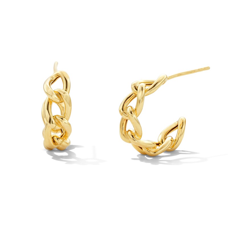 Chain Link J-Hoop Earrings in Hollow 10K Gold