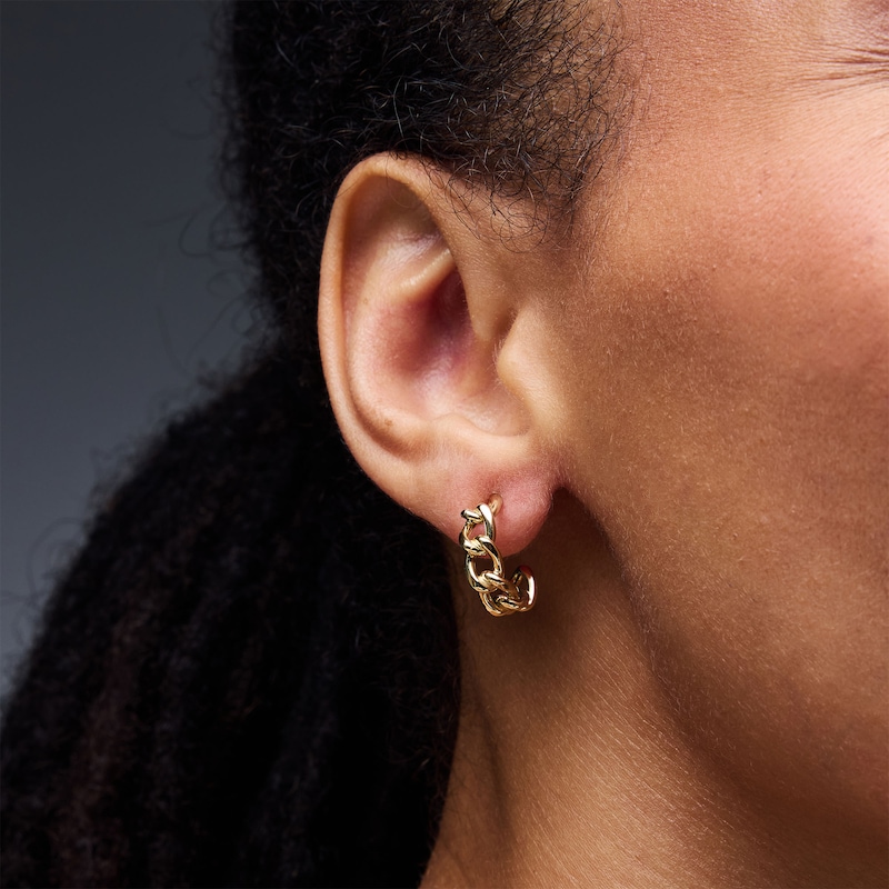 Chain Link J-Hoop Earrings in Hollow 10K Gold
