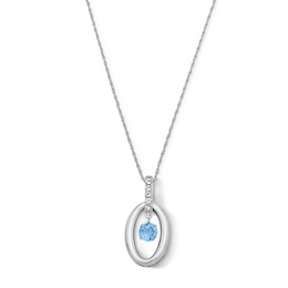 Swiss Blue Topaz and White Lab-Created Sapphire Oval-Frame Dangle Pendant in Sterling Silver