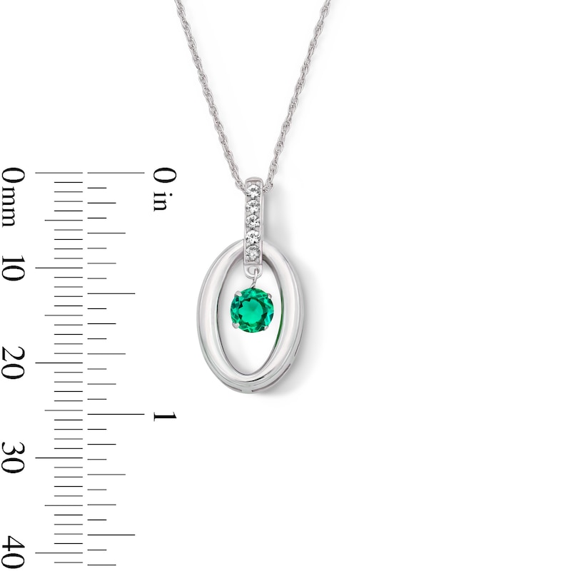 Main Image 2 of Lab-Created Emerald and White Lab-Created Sapphire Oval-Frame Dangle Pendant in Sterling Silver