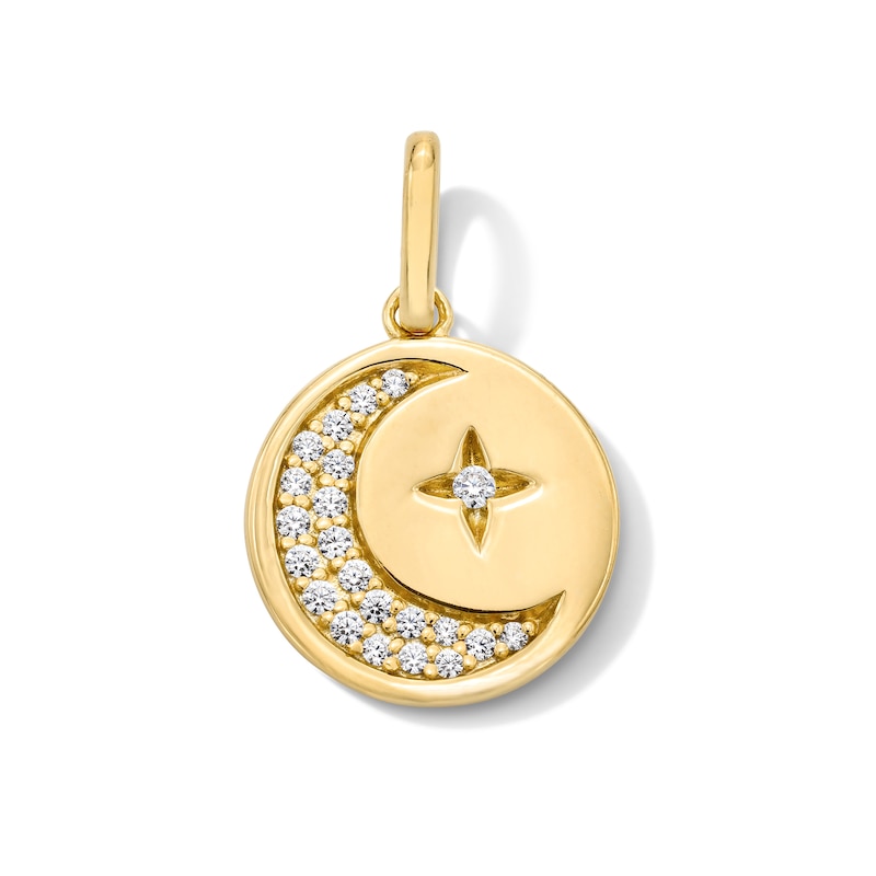 Main Image 1 of 0.09 CT. T.W. Certified Lab-Grown Diamond Moon and Star Disc Charm in Sterling Silver with 18K Gold Plate (F/SI2)