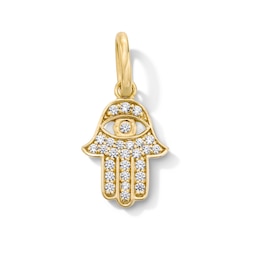 0.10 CT. T.W. Certified Lab-Grown Diamond Hamsa Necklace Charm in Sterling Silver with 18K Yellow Plate (F/SI2)