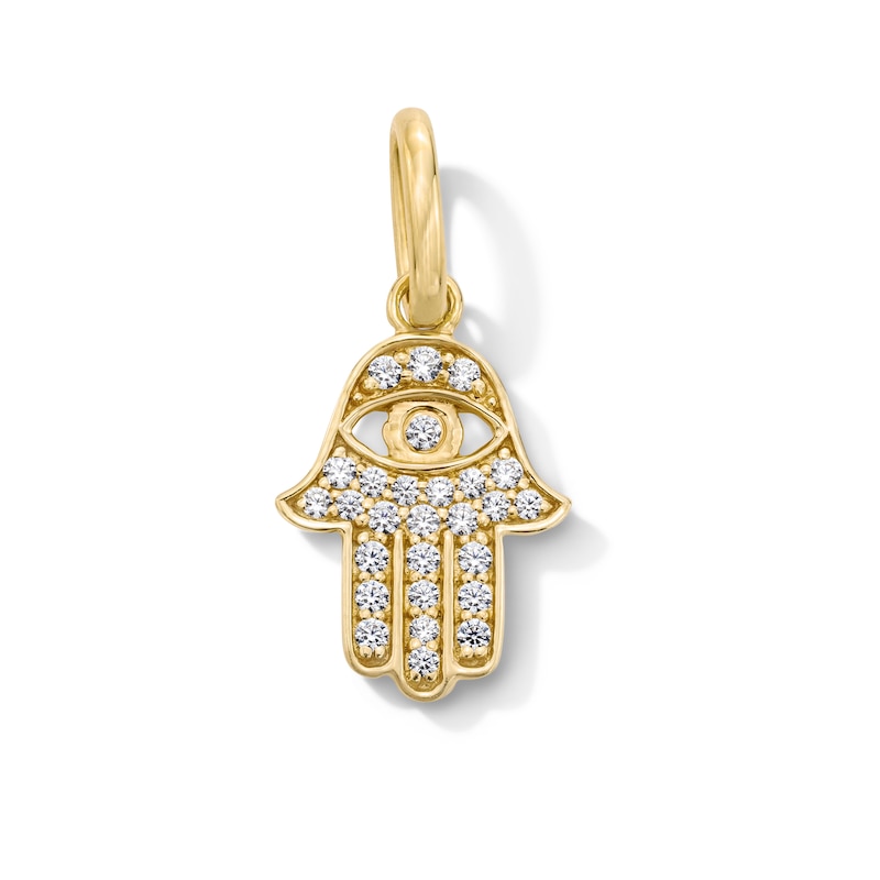 Main Image 1 of 0.10 CT. T.W. Certified Lab-Grown Diamond Hamsa Necklace Charm in Sterling Silver with 18K Yellow Plate (F/SI2)