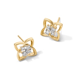 0.05 CT. T.W. Diamond Quatrefoil Stud Earrings in Sterling Silver with 14K Gold Plate