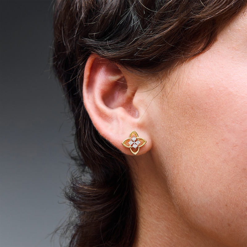 Main Image 2 of 0.05 CT. T.W. Diamond Quatrefoil Stud Earrings in Sterling Silver with 14K Gold Plate