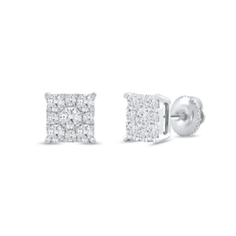 0.69 CT. T.W. Certified Lab-Grown Diamond Frame Square Stud Earrings in 10K White Gold (F/SI2)
