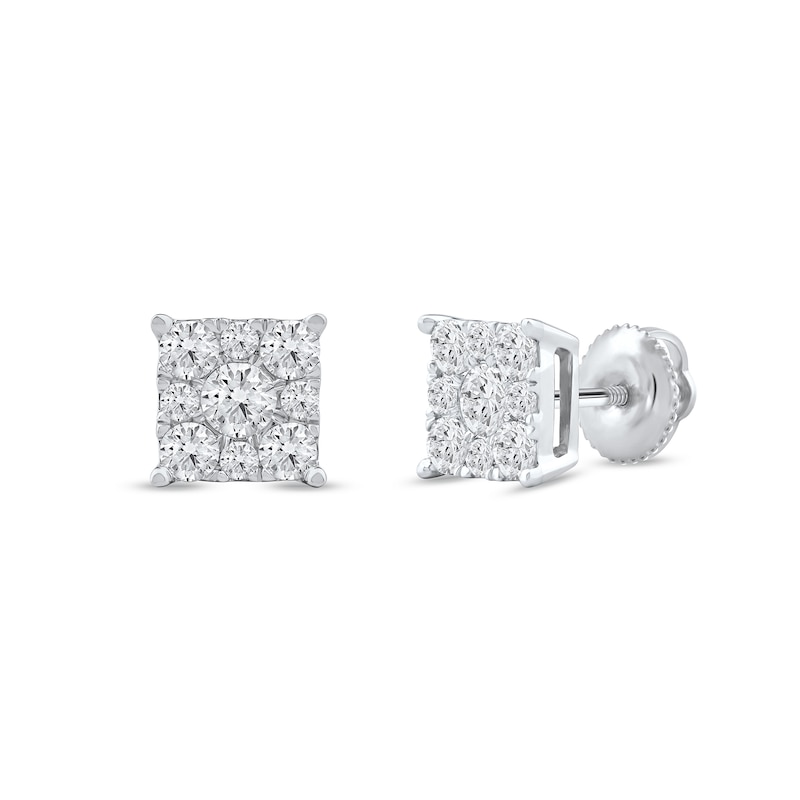 0.69 CT. T.W. Certified Lab-Grown Diamond Frame Square Stud Earrings in 10K Gold (F/SI2