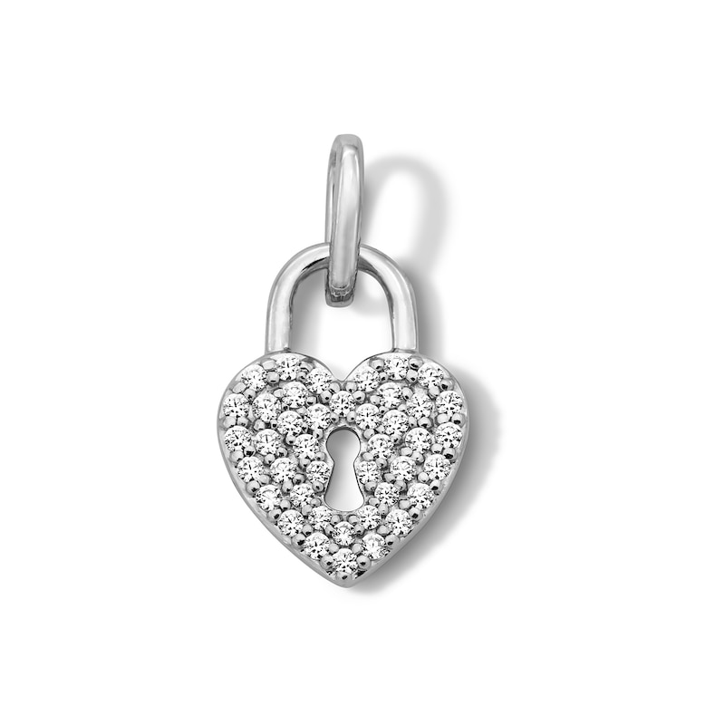 Main Image 1 of 0.10 CT. T.W. Certified Lab-Grown Diamond Heart Lock Necklace Charm in Sterling Silver (F/SI2)