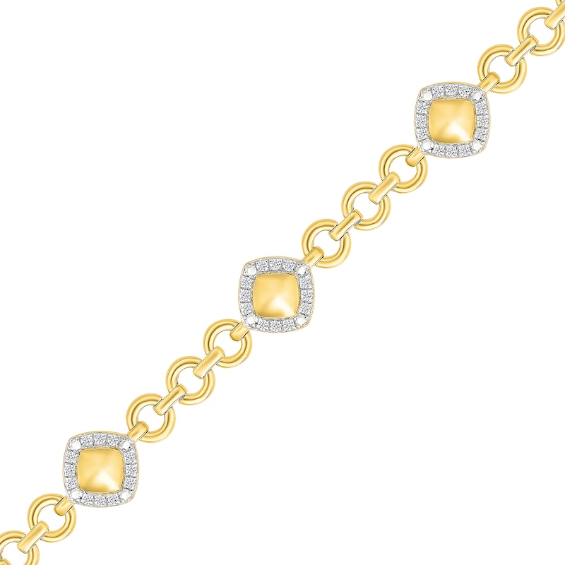 Main Image 1 of 0.45 CT. T.W. Diamond Frame Domed Station Bracelet in Sterling Silver with 24K Gold Vermeil
