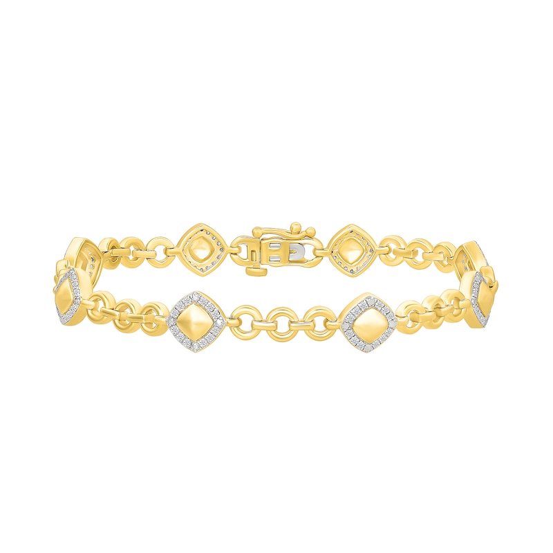 Main Image 2 of 0.45 CT. T.W. Diamond Frame Domed Station Bracelet in Sterling Silver with 24K Gold Vermeil