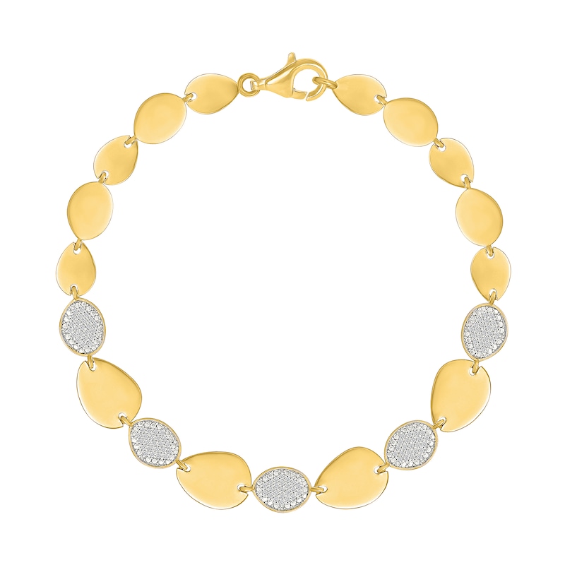 Main Image 2 of 0.29 CT. T.W. Diamond Oval and Teardrop Flat Link Bracelet in Sterling Silver with 24K Gold Vermeil - 7.25"