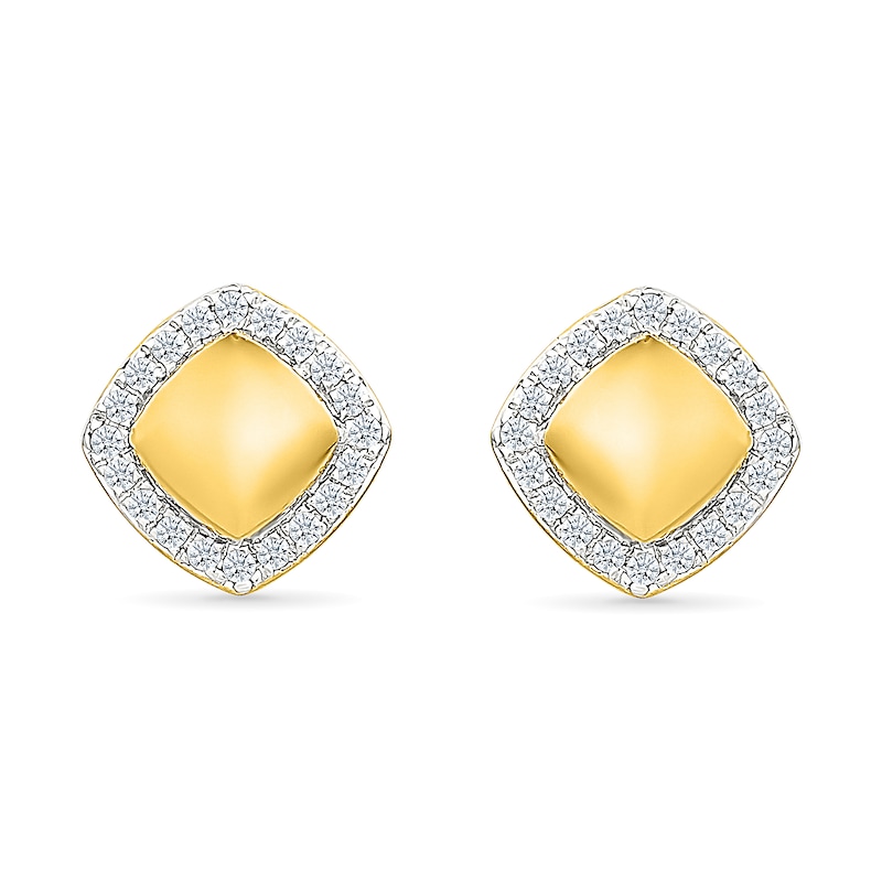 Main Image 1 of 0.15 CT. T.W. Diamond Frame Domed Stud Earrings in Sterling Silver with 24K Gold Vermeil