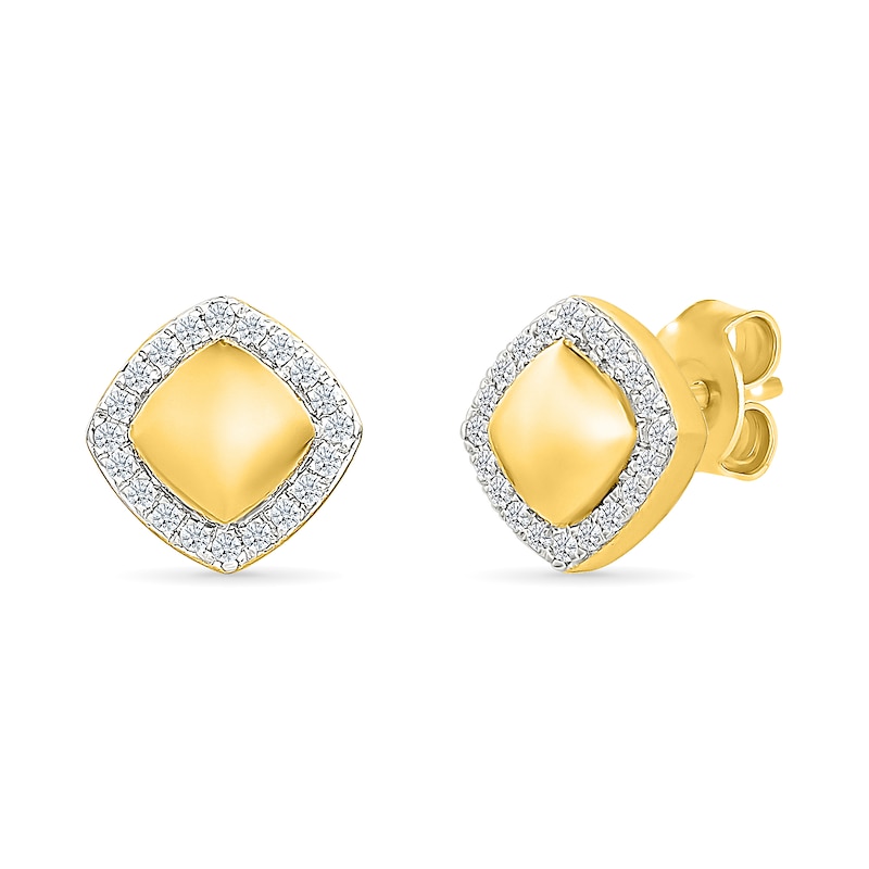 Main Image 2 of 0.15 CT. T.W. Diamond Frame Domed Stud Earrings in Sterling Silver with 24K Gold Vermeil