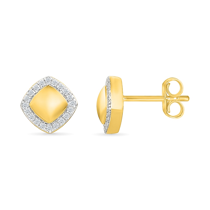 Main Image 3 of 0.15 CT. T.W. Diamond Frame Domed Stud Earrings in Sterling Silver with 24K Gold Vermeil