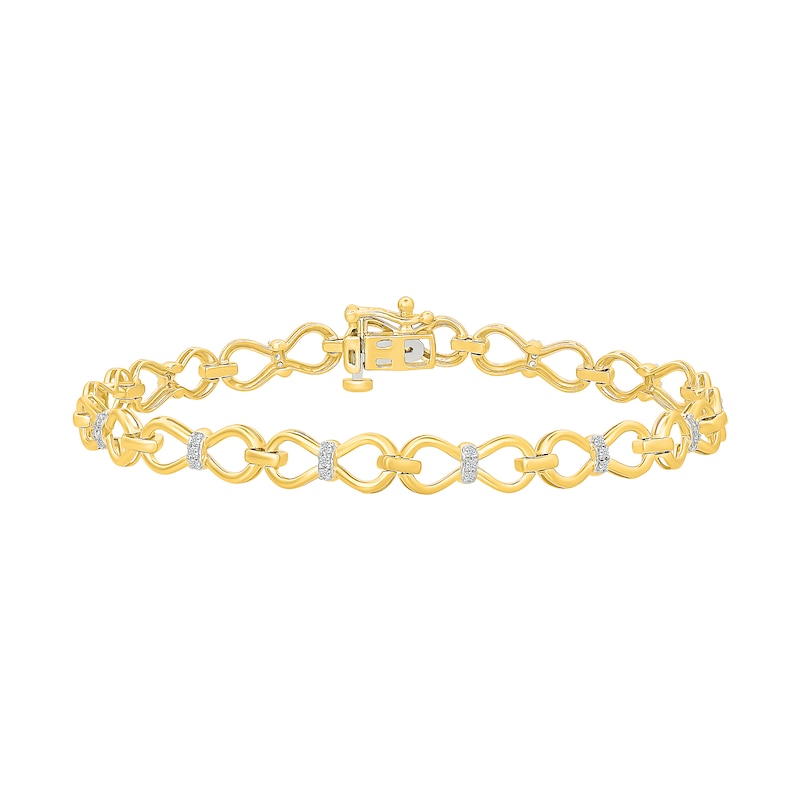 Main Image 2 of 0.18 CT. T.W. Diamond Bow Link Bracelet in Sterling Silver with 24K Gold Vermeil