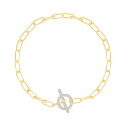 0.18 CT. T.W. Diamond Toggle Paper Clip Chain Bracelet in Sterling Silver with 24K Gold Vermeil - 7.5"