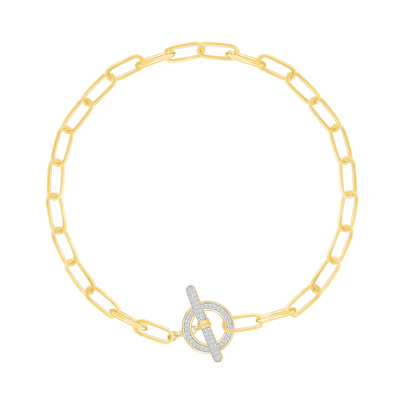 Main Image 1 of 0.18 CT. T.W. Diamond Toggle Paper Clip Chain Bracelet in Sterling Silver with 24K Gold Vermeil - 7.5"