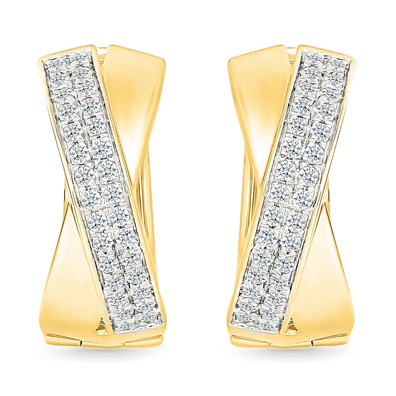 Main Image 1 of 0.37 CT. T.W. Diamond Crossover Hoop Earrings in Sterling Silver with 24K Gold Vermeil