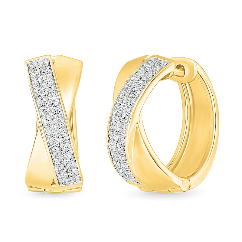 Main Image 2 of 0.37 CT. T.W. Diamond Crossover Hoop Earrings in Sterling Silver with 24K Gold Vermeil