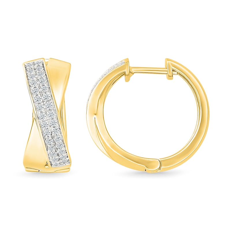 Main Image 3 of 0.37 CT. T.W. Diamond Crossover Hoop Earrings in Sterling Silver with 24K Gold Vermeil