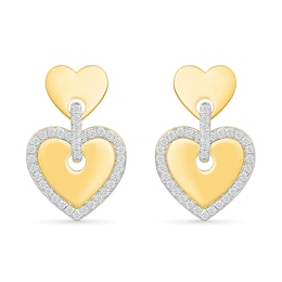 0.23 CT. T.W. Diamond-Framed Heart Dangle Earrings in Sterling Silver with 24K Gold Vermeil