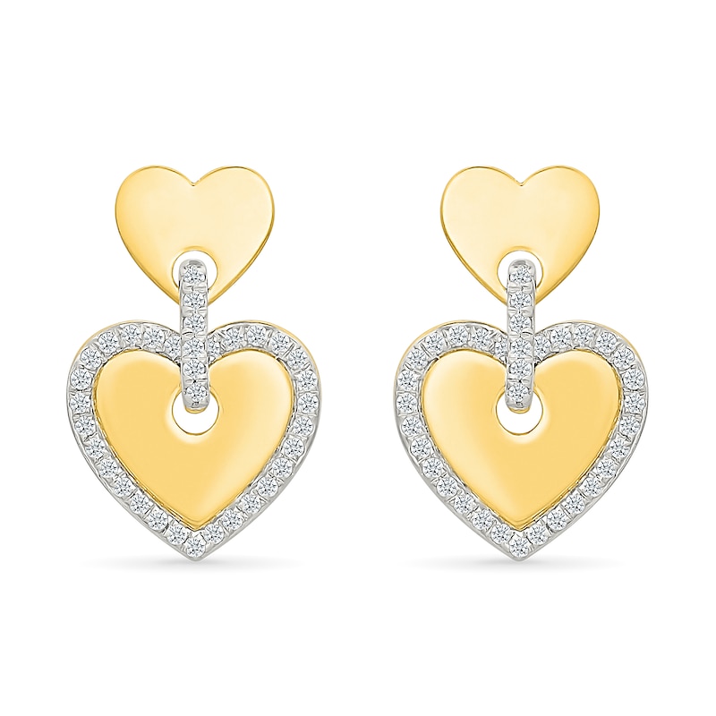 Main Image 1 of 0.23 CT. T.W. Diamond-Framed Heart Dangle Earrings in Sterling Silver with 24K Gold Vermeil