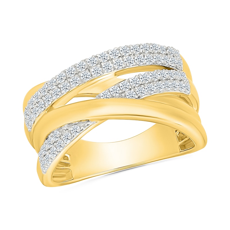 0.45 CT. T.W. Diamond Double Crossover Ring Sterling Silver with 24K Gold Vermeil
