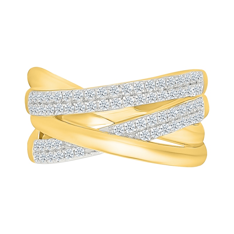 0.45 CT. T.W. Diamond Double Crossover Ring Sterling Silver with 24K Gold Vermeil