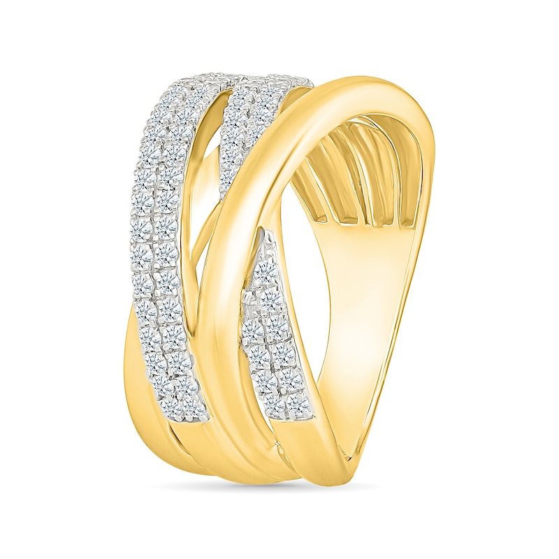 0.45 CT. T.W. Diamond Double Crossover Ring Sterling Silver with 24K Gold Vermeil