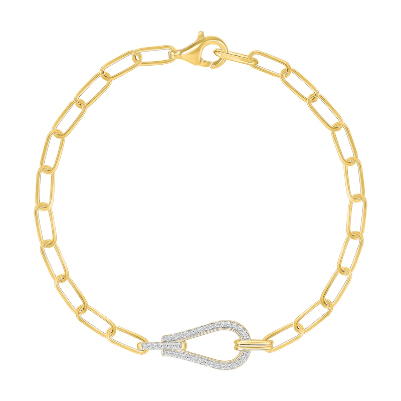 Main Image 2 of 0.15 CT. T.W. Diamond Teardrop Link Paper Clip Chain Bracelet in Sterling Silver with 24K Gold Vermeil - 7.5"