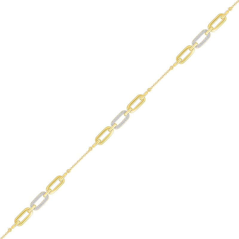 Main Image 1 of 0.18 CT. T.W. Diamond Chain and Link Bracelet in Sterling Silver with 24K Gold Vermeil - 7.5"