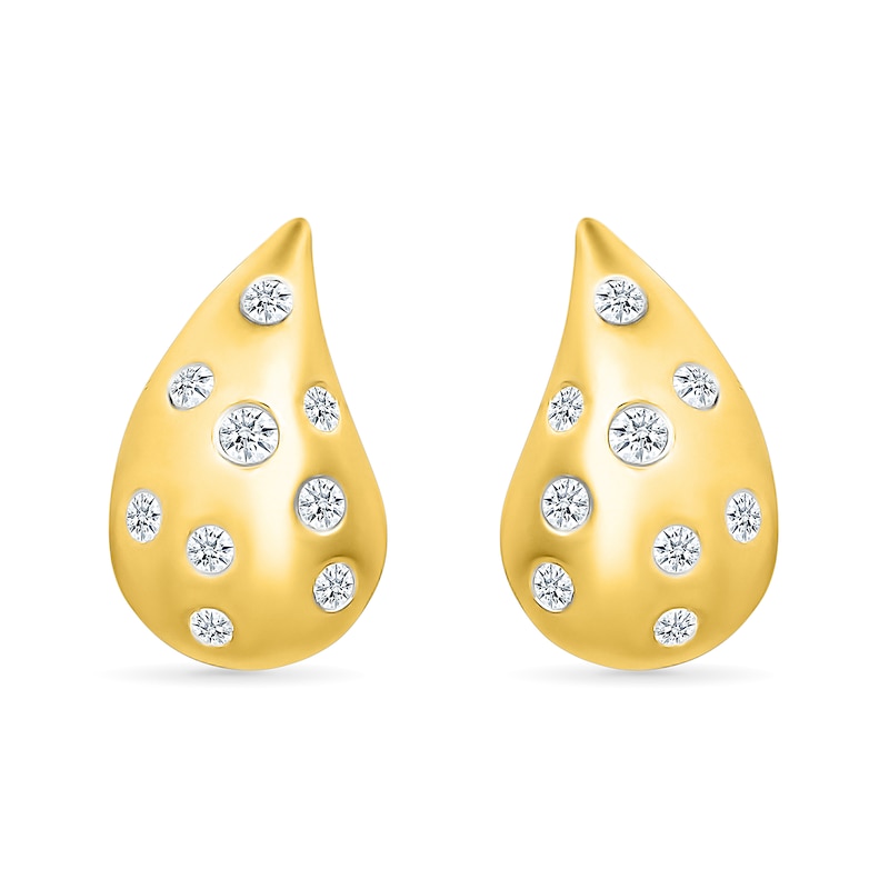 0.15 CT. T.W. Diamond Scatter Puffed Teardrop Earrings in Sterling Silver with 24K Gold Vermeil