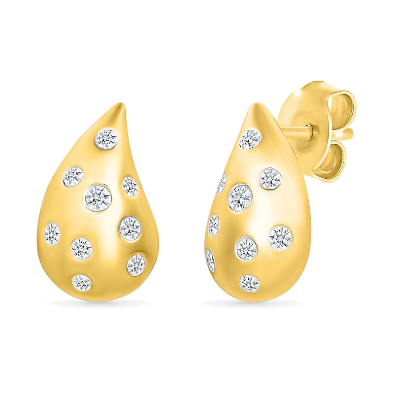 0.15 CT. T.W. Diamond Scatter Puffed Teardrop Earrings in Sterling Silver with 24K Gold Vermeil