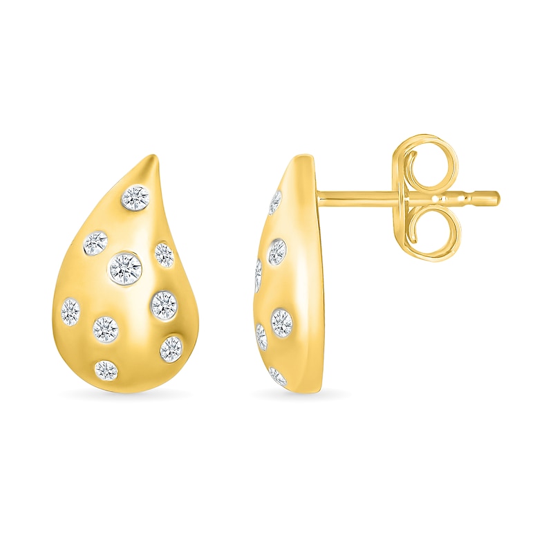 0.15 CT. T.W. Diamond Scatter Puffed Teardrop Earrings in Sterling Silver with 24K Gold Vermeil
