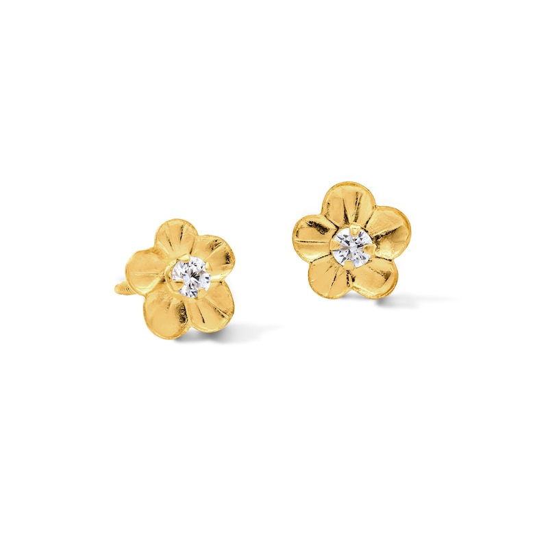 Child's Cubic Zirconia Flower Stud Earrings in 14K Gold