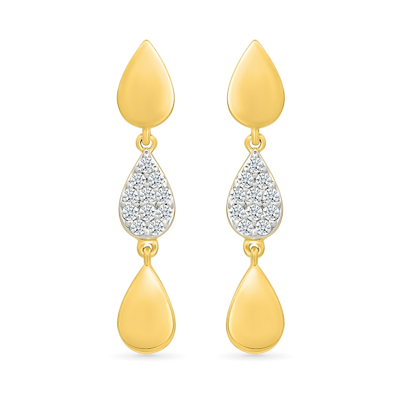 0.12 CT. T.W. Diamond Teardrop Trio Dangle Earrings in Sterling Silver with 24K Gold Vermeil