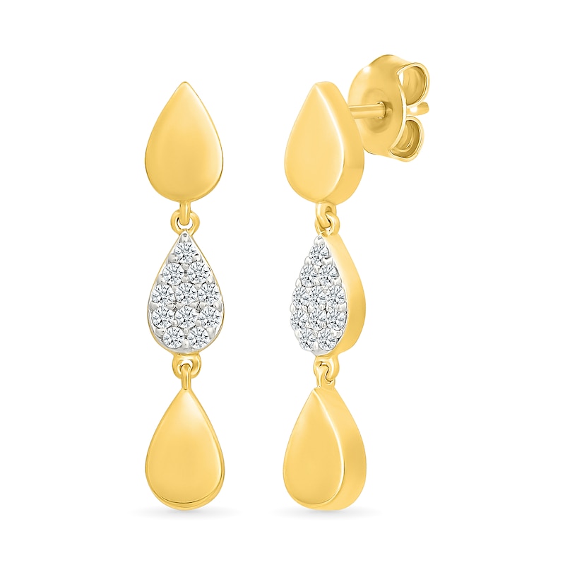 0.12 CT. T.W. Diamond Teardrop Trio Dangle Earrings in Sterling Silver with 24K Gold Vermeil