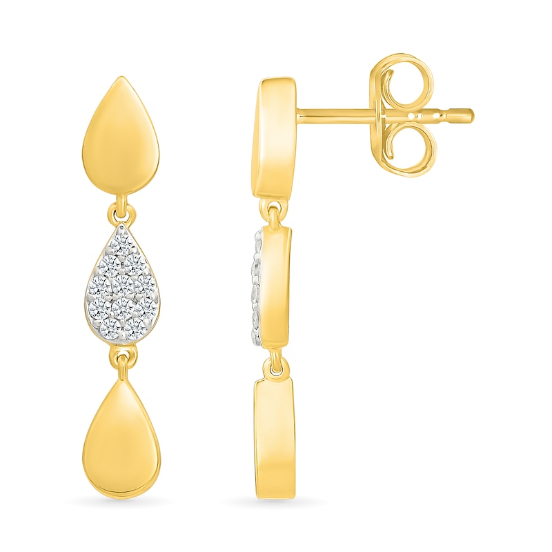 0.12 CT. T.W. Diamond Teardrop Trio Dangle Earrings in Sterling Silver with 24K Gold Vermeil