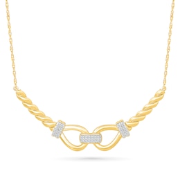 0.15 CT. T.W. Diamond Teardrop Links Curved Bar Necklace in Sterling Silver with 24K Gold Vermeil