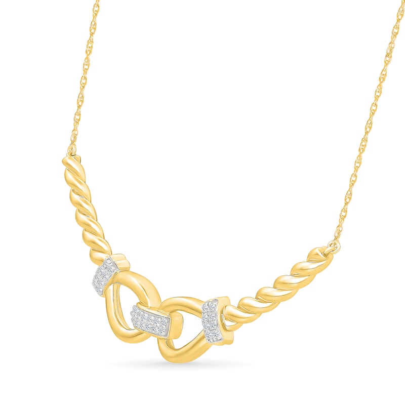 Main Image 2 of 0.15 CT. T.W. Diamond Teardrop Links Curved Bar Necklace in Sterling Silver with 24K Gold Vermeil