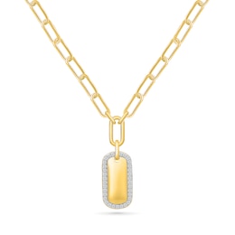 0.18 CT. T.W. Diamond Framed Domed Paper Clip Dangle Necklace in Sterling Silver with 24K Gold Vermeil