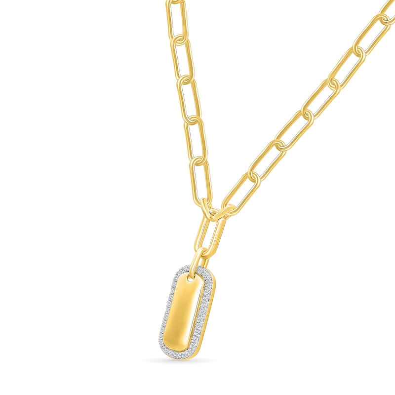 Main Image 2 of 0.18 CT. T.W. Diamond Framed Domed Paper Clip Dangle Necklace in Sterling Silver with 24K Gold Vermeil