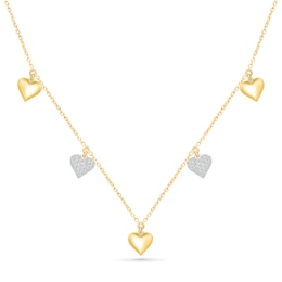 0.23 CT. T.W. Diamond Heart Station Dangle Necklace in Sterling Silver with 24K Gold Vermeil