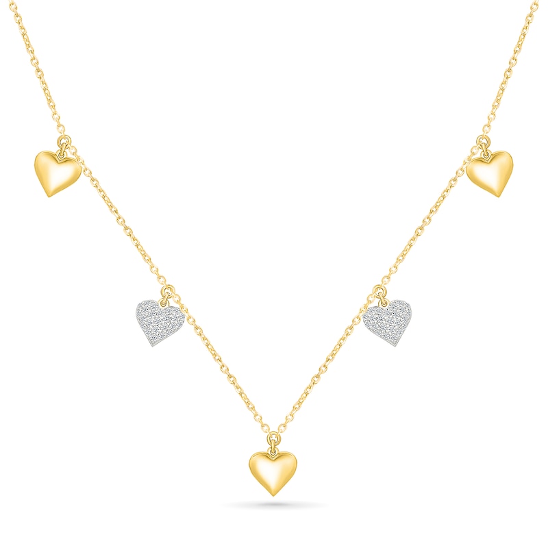 0.23 CT. T.W. Diamond Heart Station Dangle Necklace in Sterling Silver with 24K Gold Vermeil
