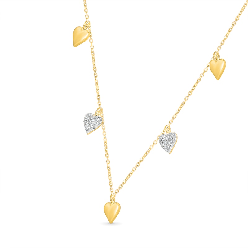 0.23 CT. T.W. Diamond Heart Station Dangle Necklace in Sterling Silver with 24K Gold Vermeil